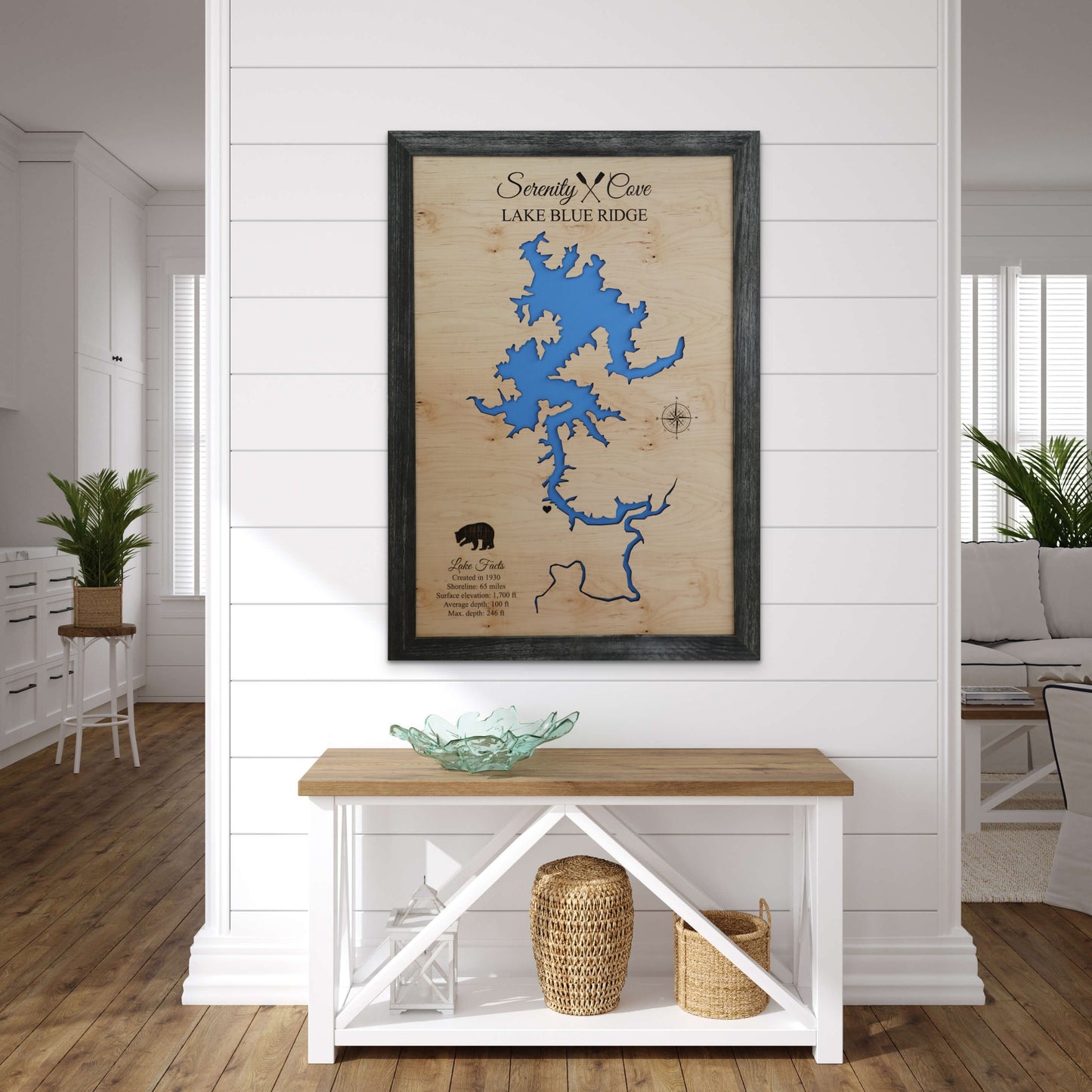 Blue ridge lake wooden map
