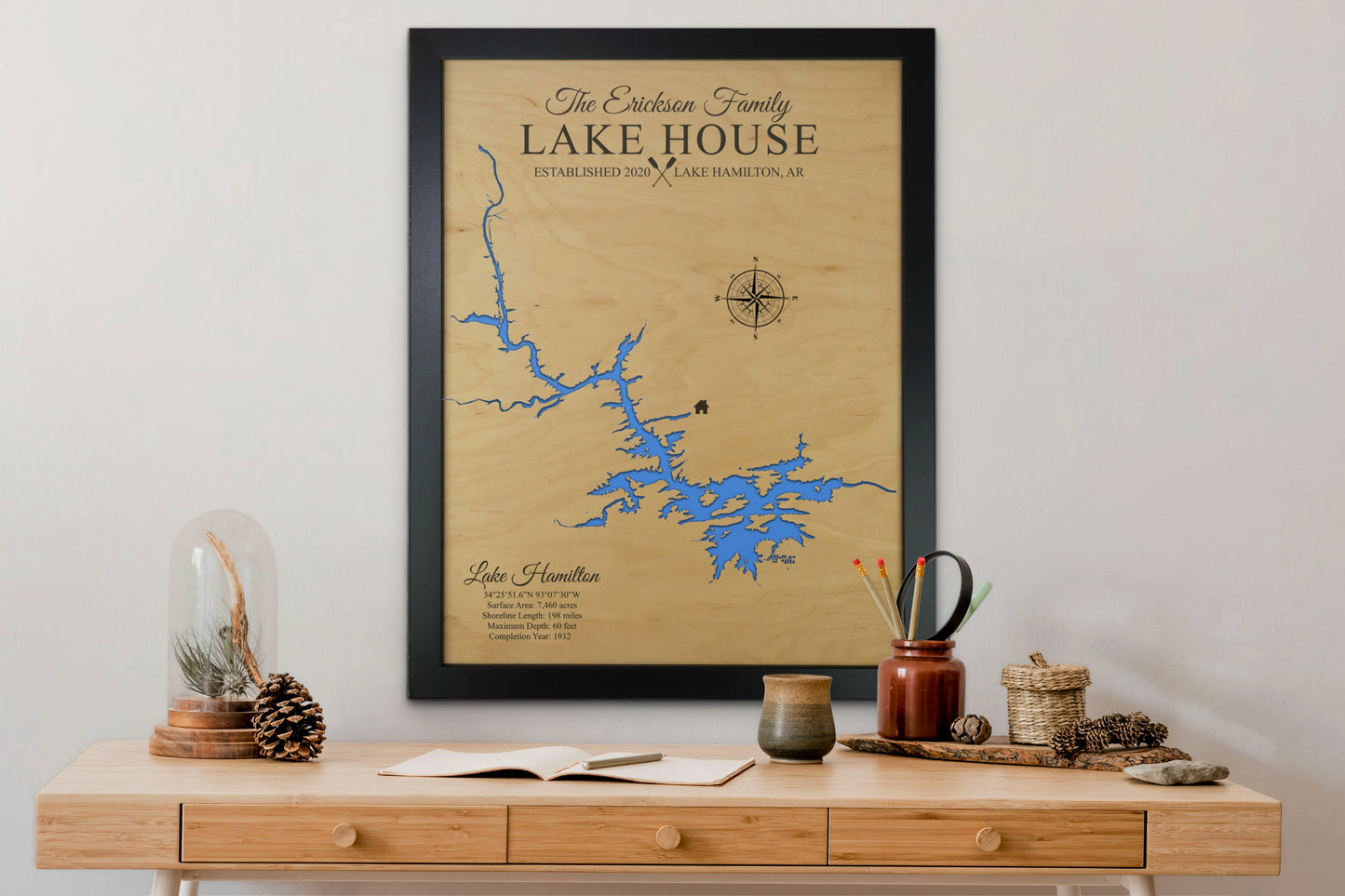Lake hamilton wooden map