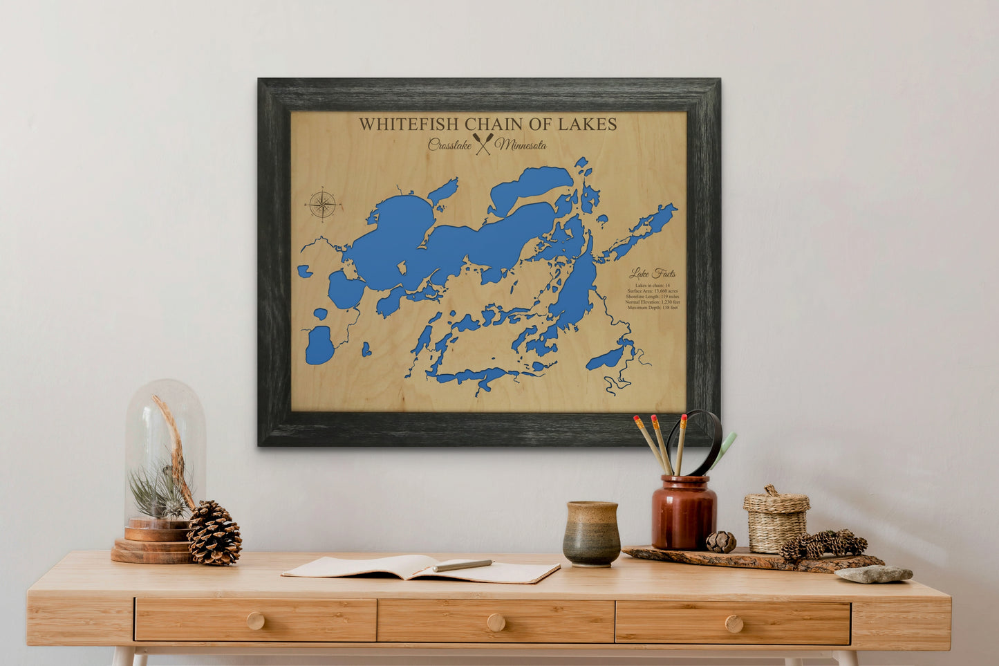 White fish wooden map