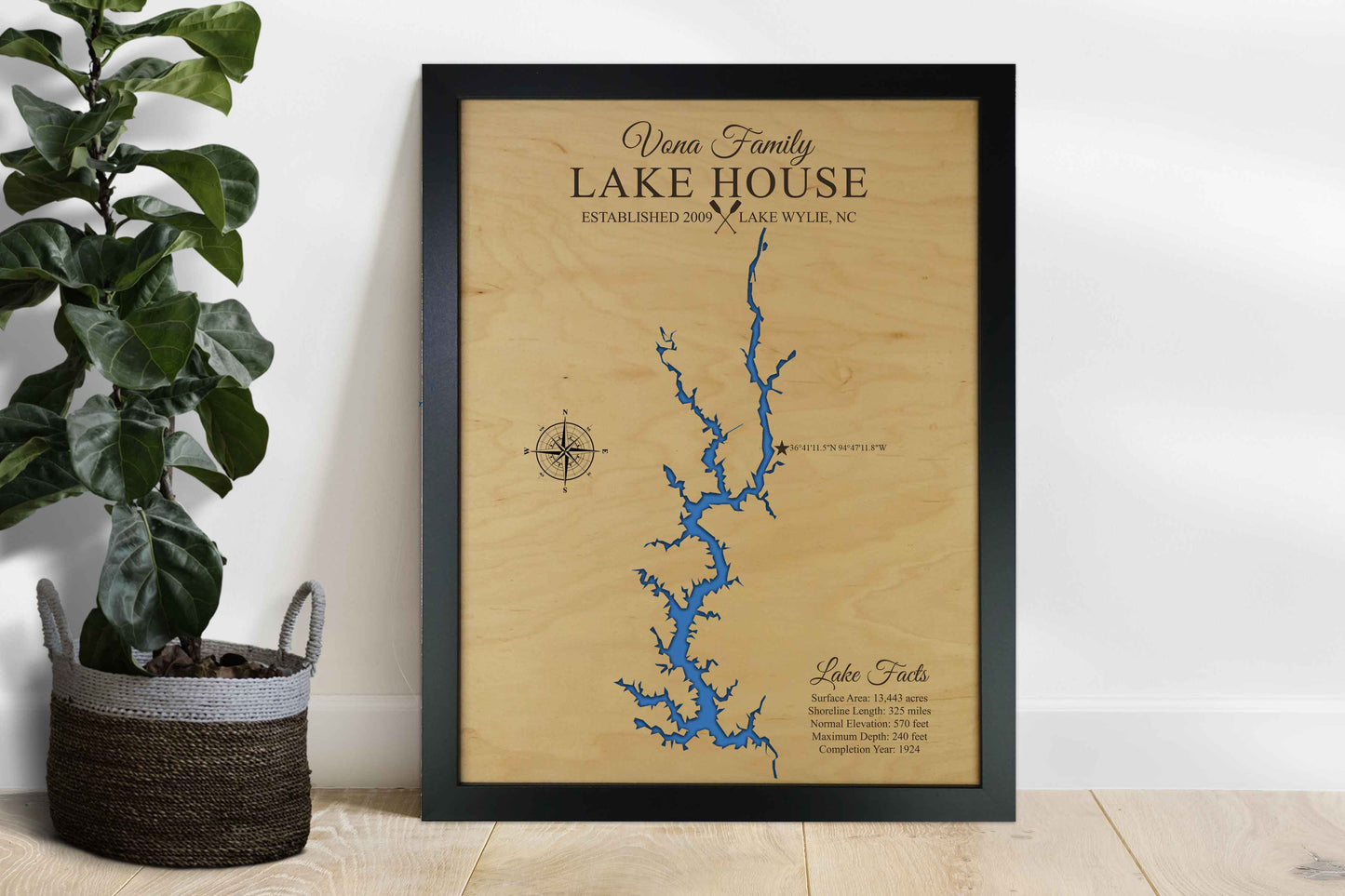Lake wylie wooden map