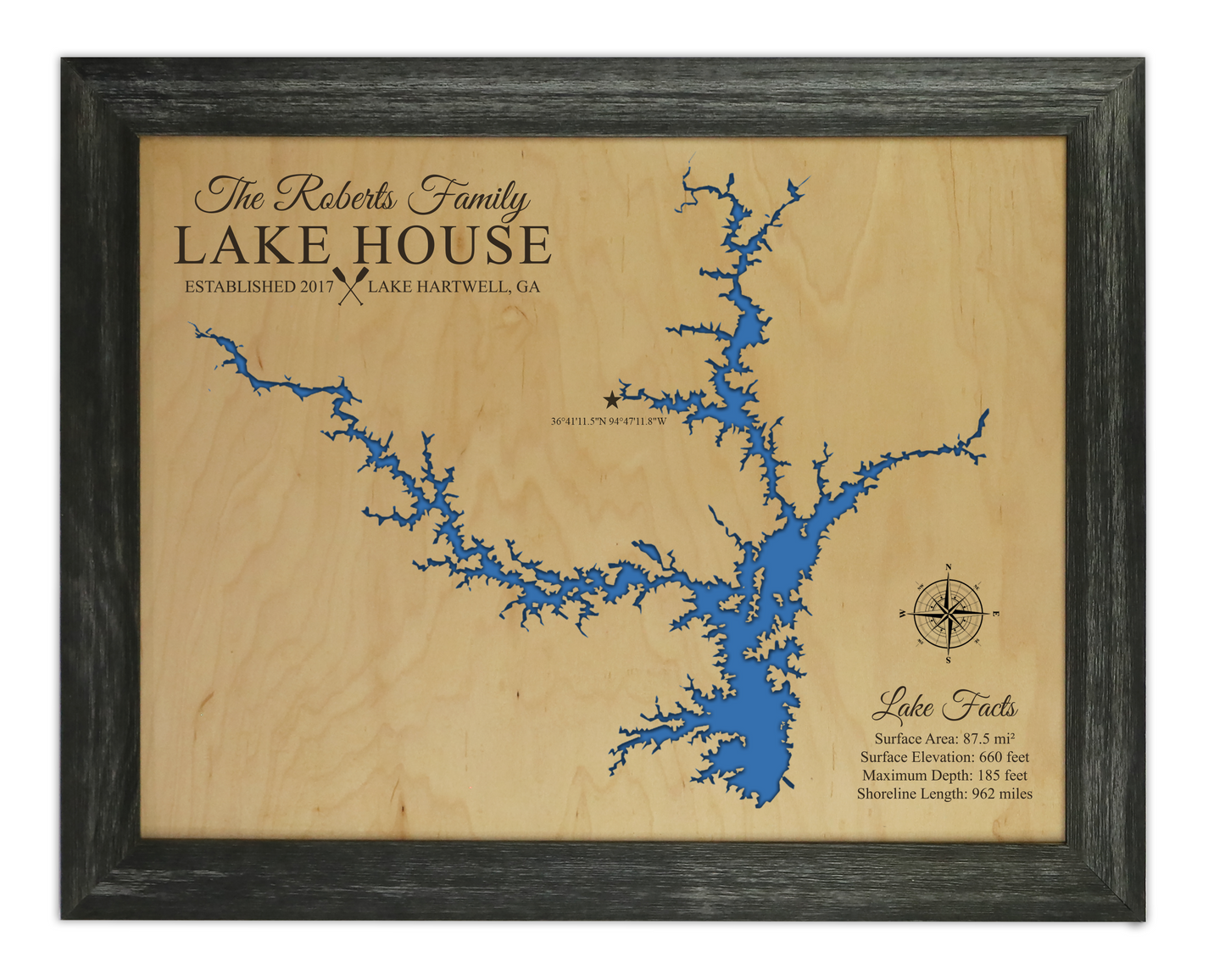 Lake Hartwell Wooden map