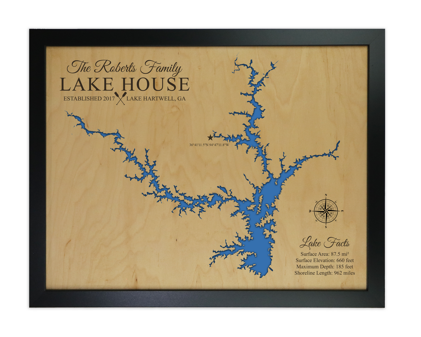 Lake Hartwell Wooden map
