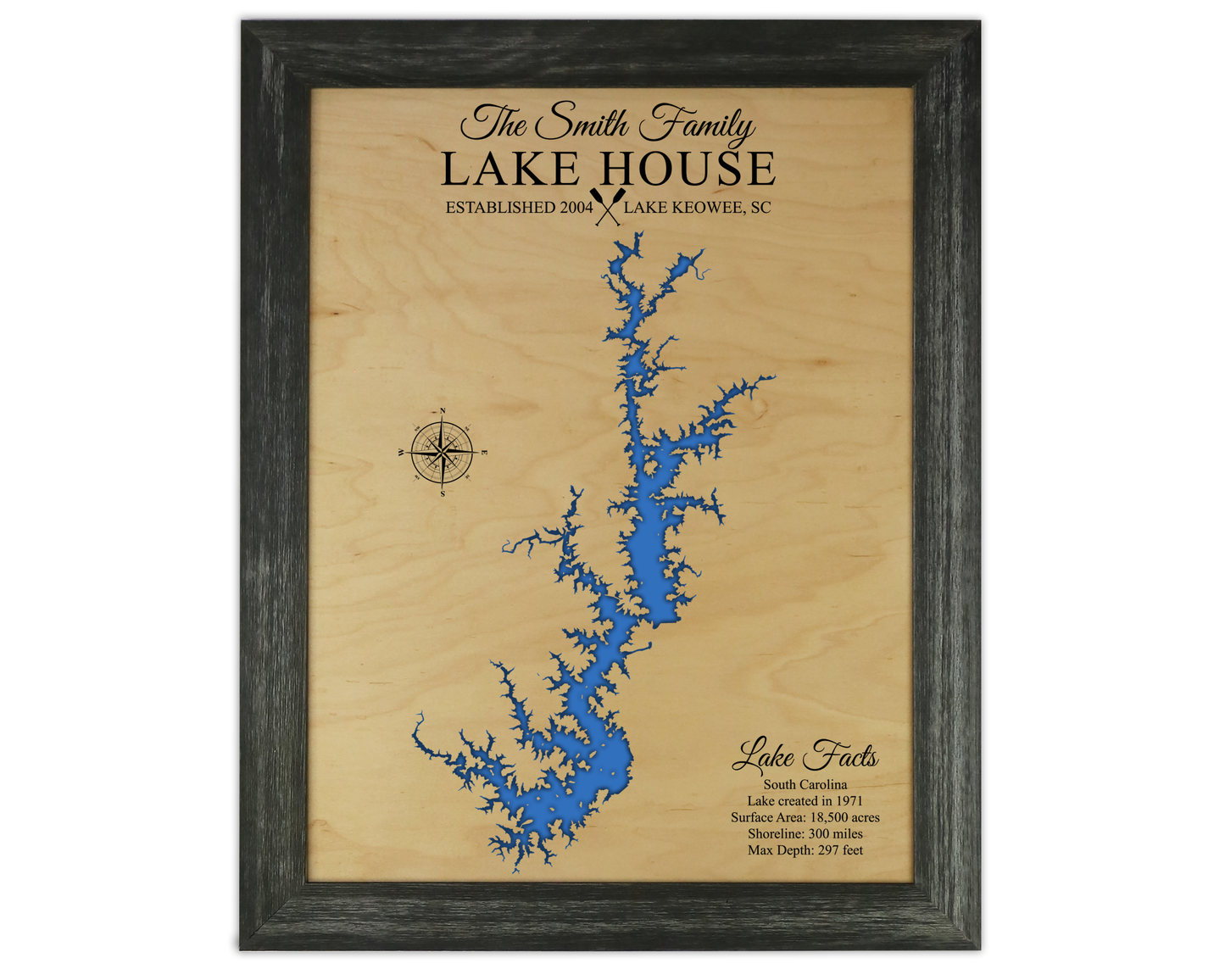Lake Keowee Wooden map