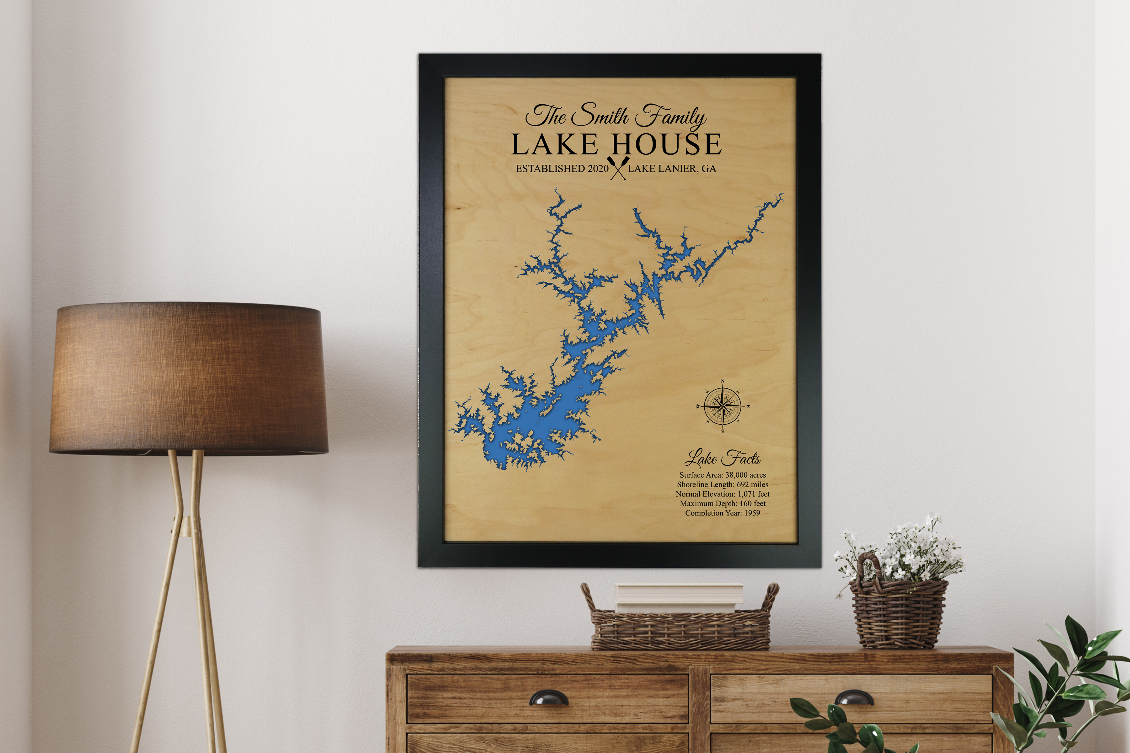 Lake Lanier Custom Wood Map, Georgia | Waypoint Maps