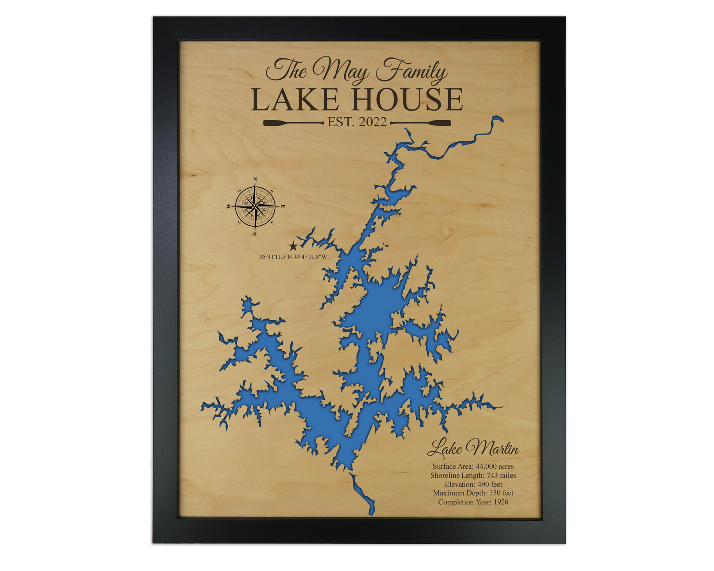 Lake Martin wooden map