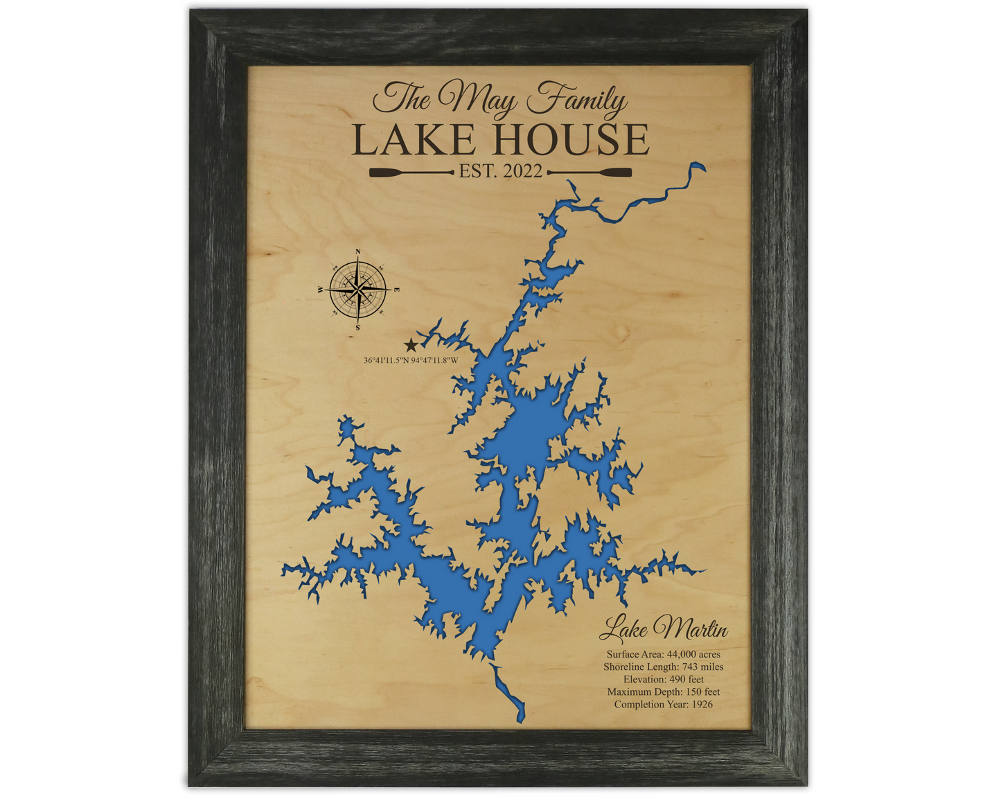 Lake Martin wooden map