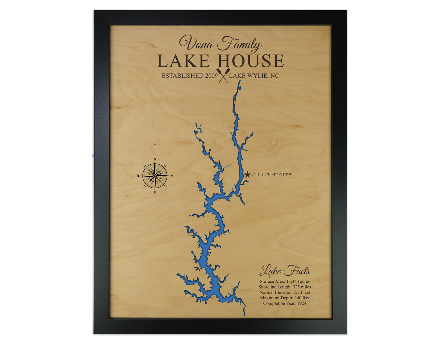 Lake wylie wooden map