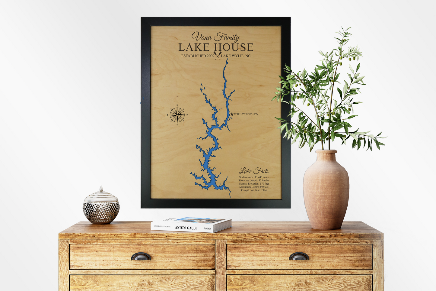 Lake Wylie wooden map