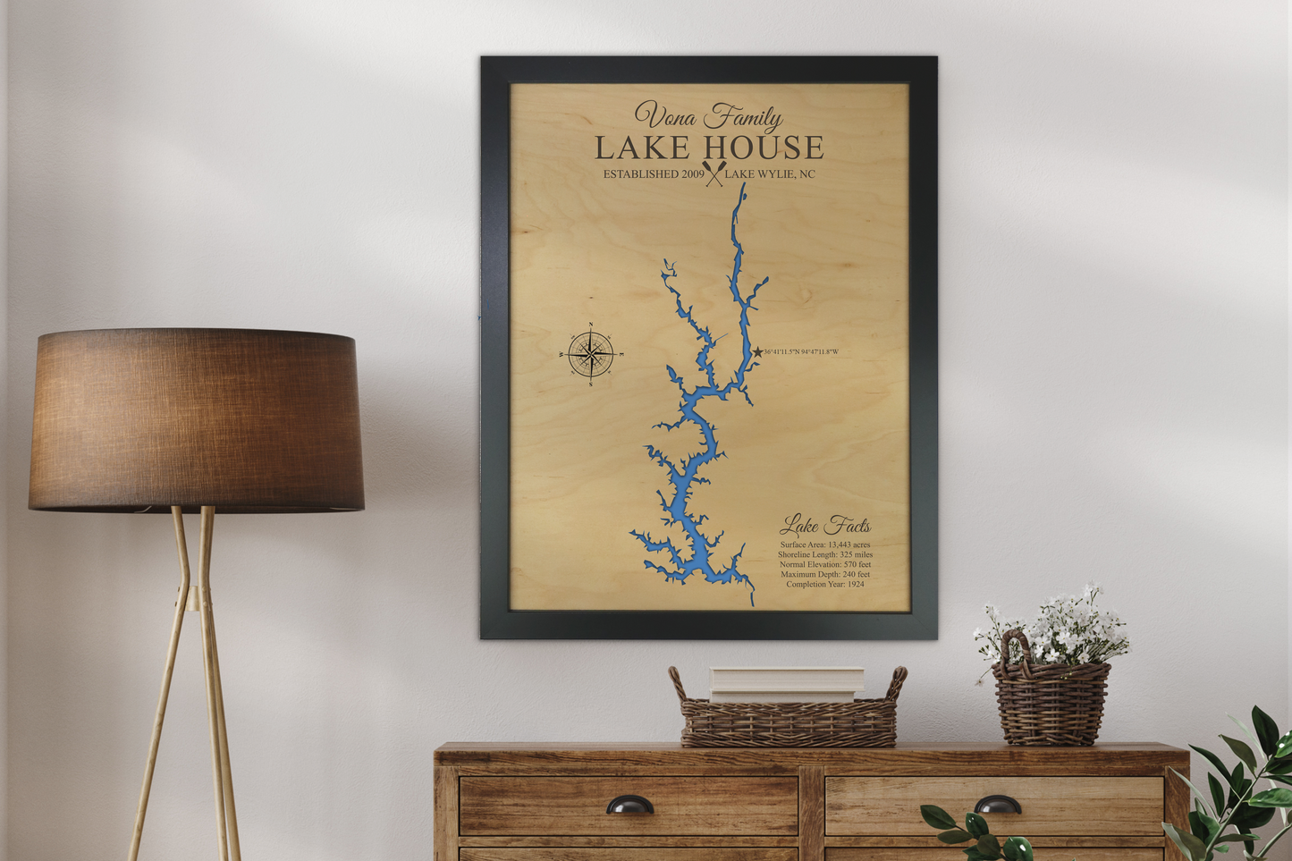 Lake wylie wooden map