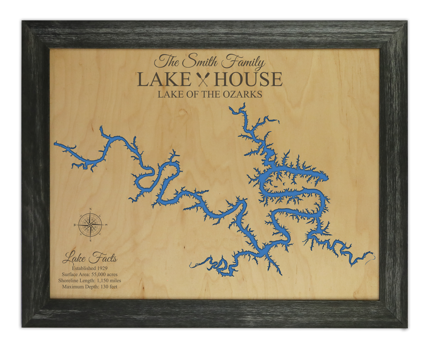 Lake ozarks wooden map