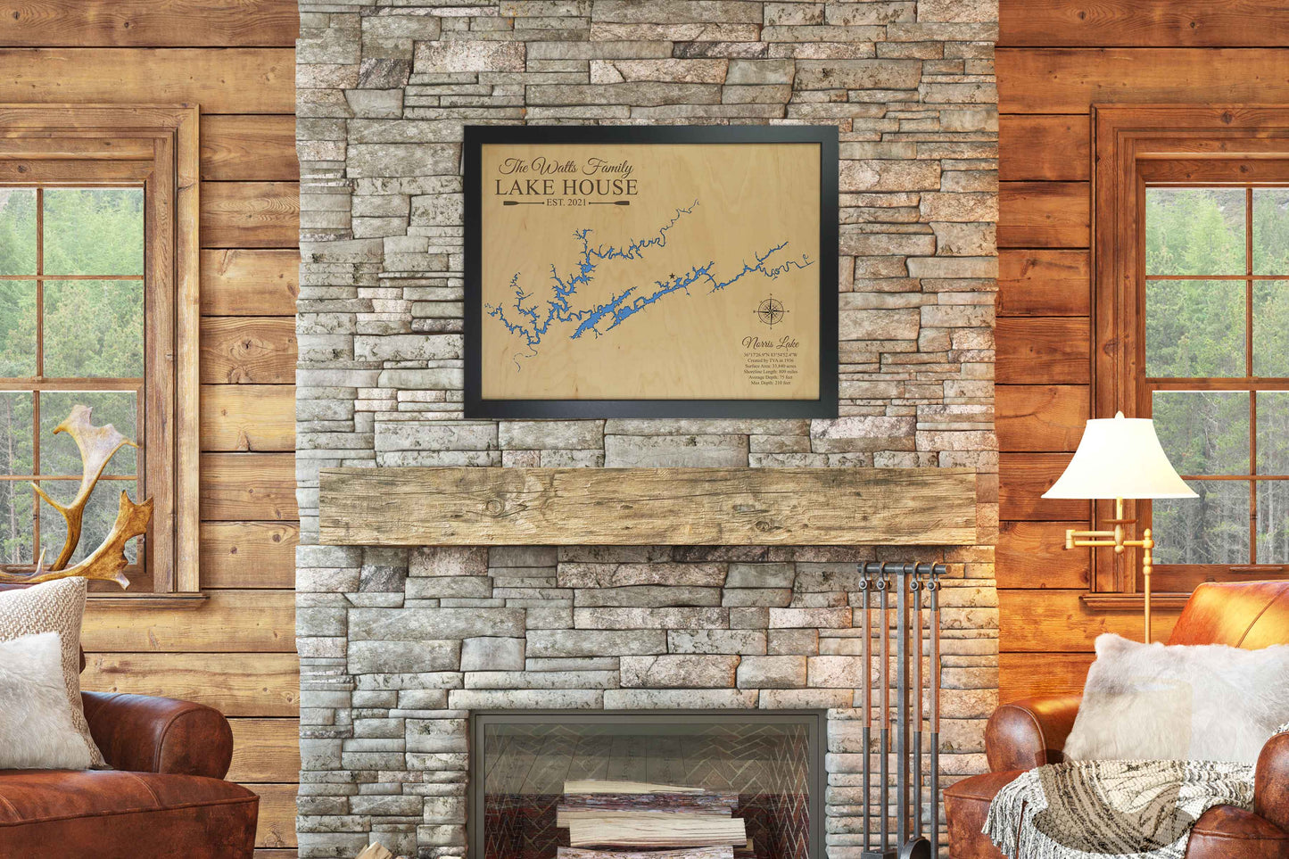 Norris Lake wooden map