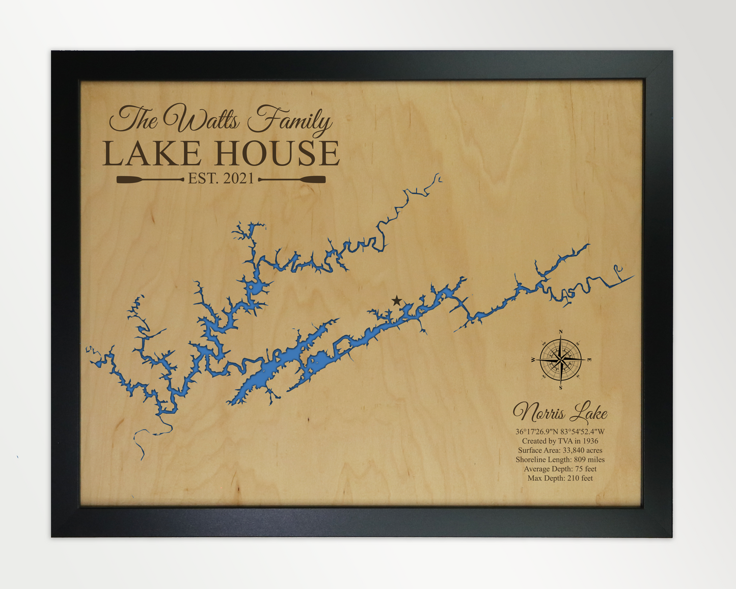 Norris Lake wooden map