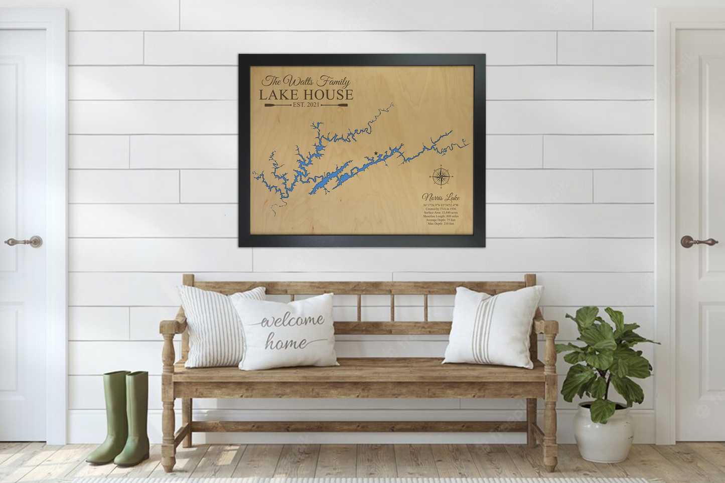 Norris Lake wooden map