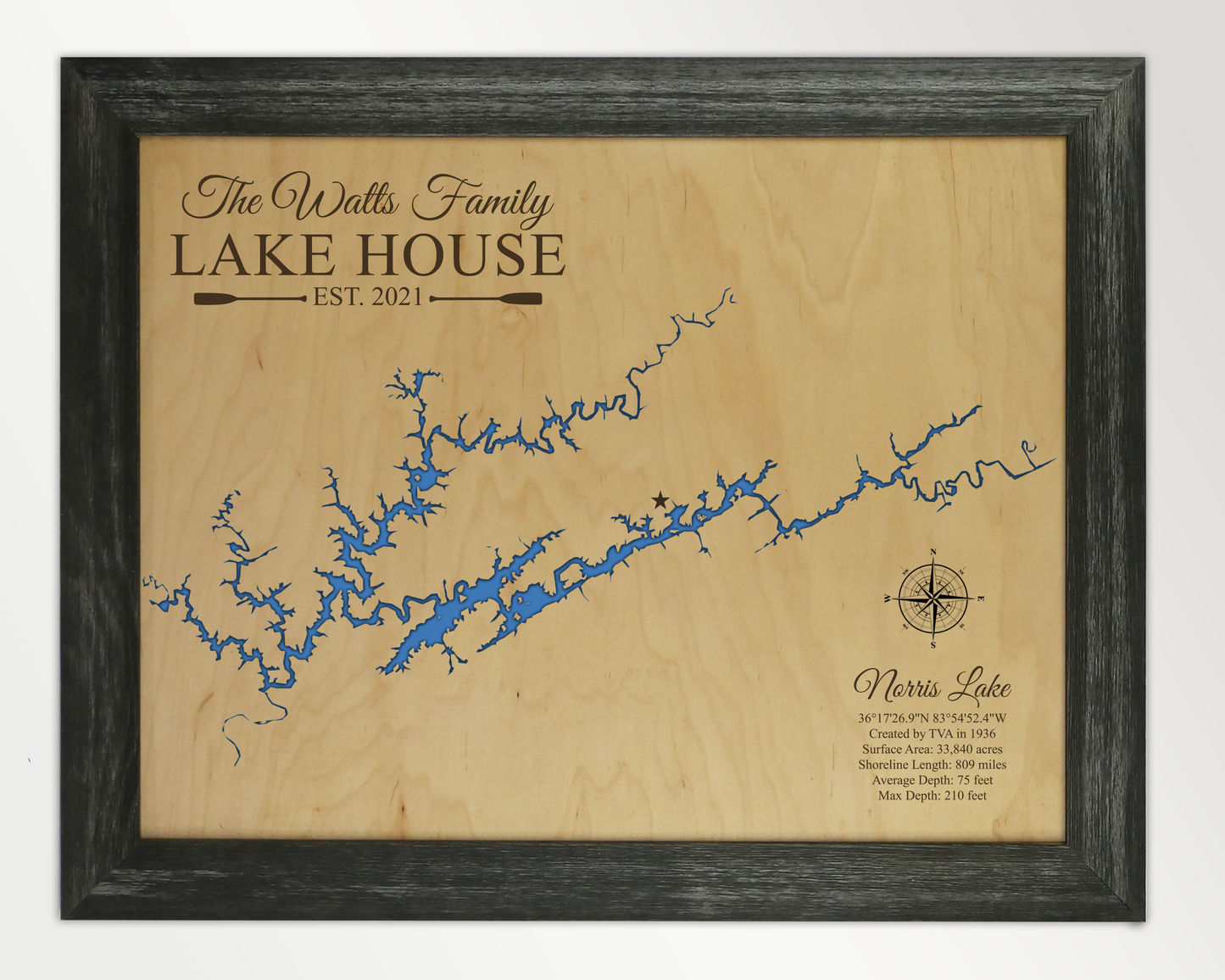 Norris Lake wooden map