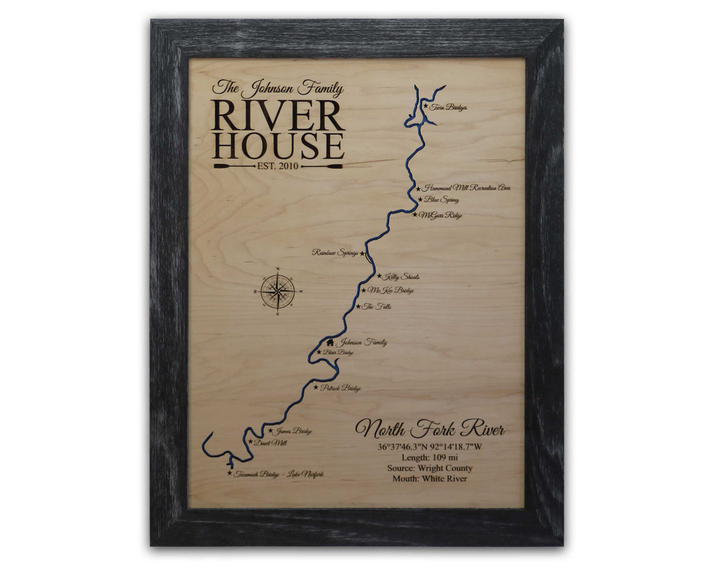 North fork river wooden map
