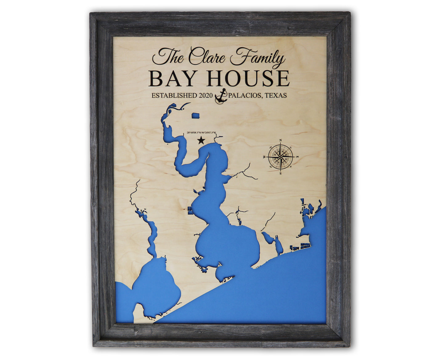 Custom Palacios Texas Wood Map