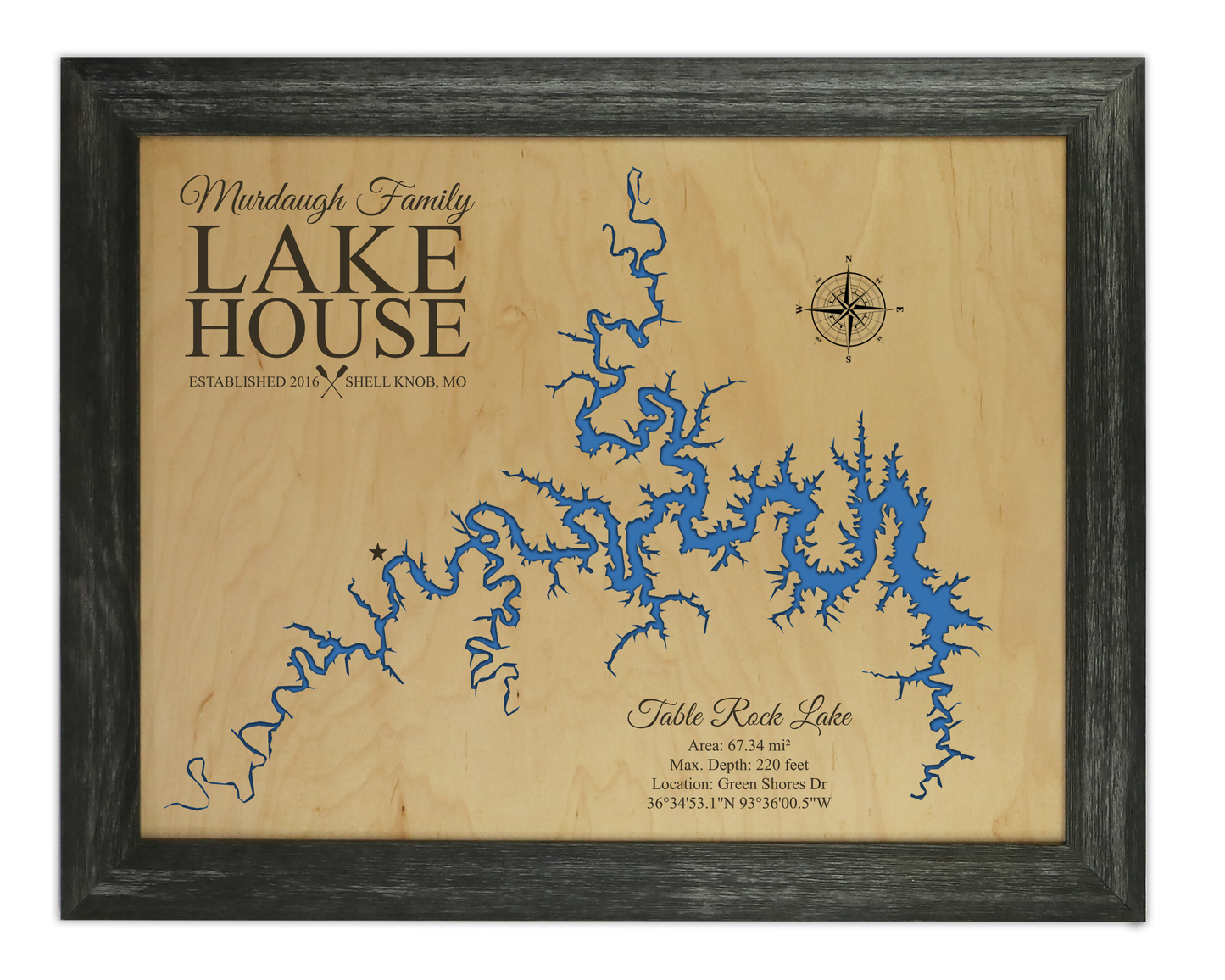 Table Rock Lake wooden map