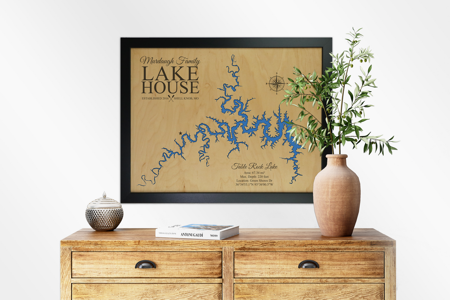 Table Rock Lake wooden map
