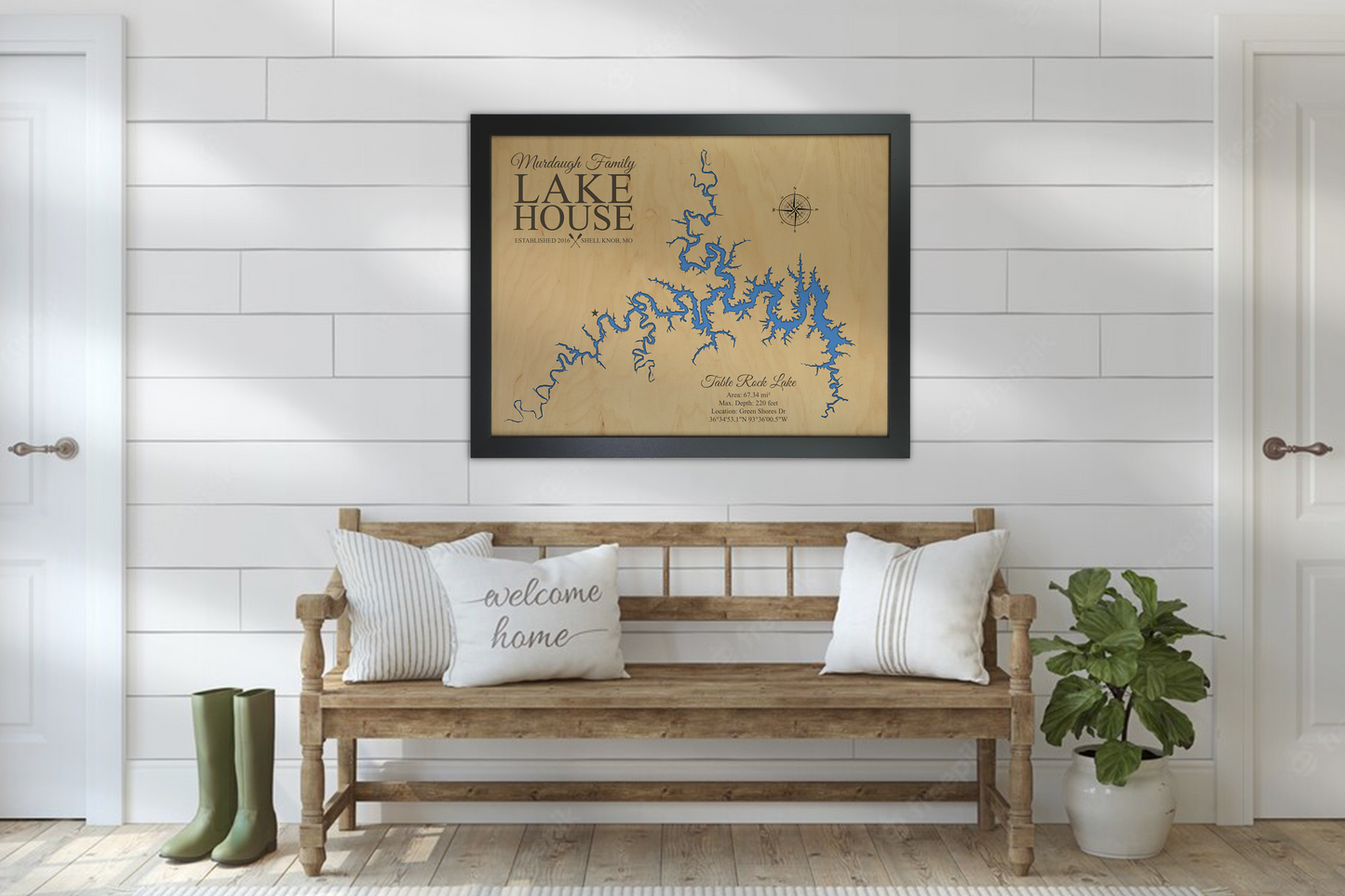 Table Rock Lake wooden map