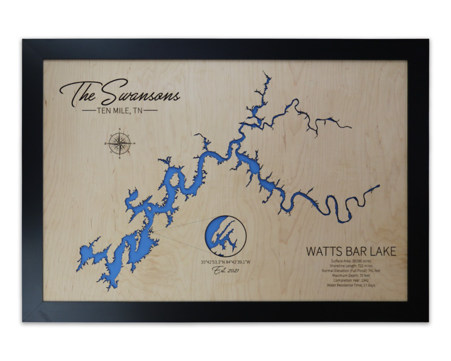 Watts Bar Lake wooden map