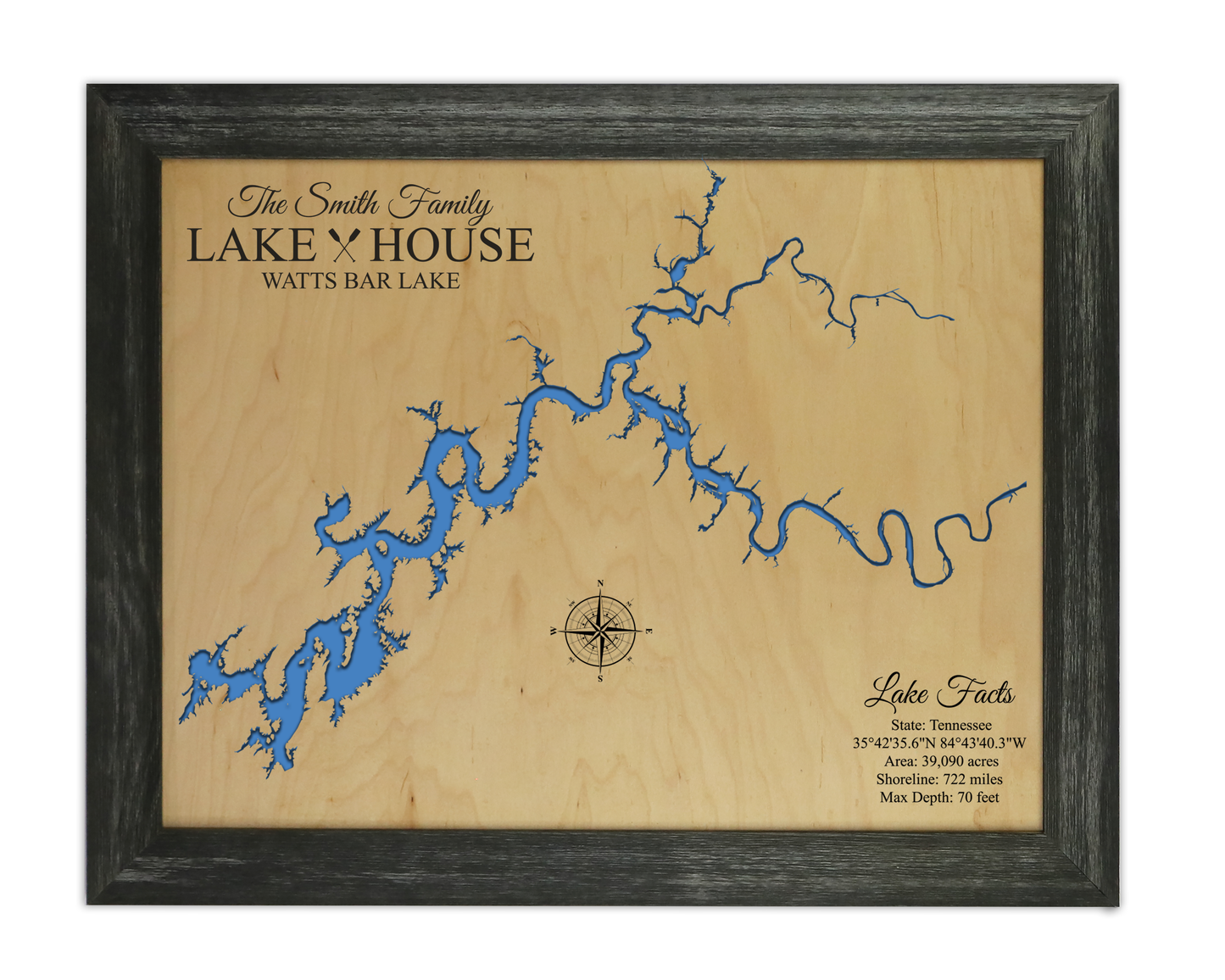 Watts Bar Lake wooden map