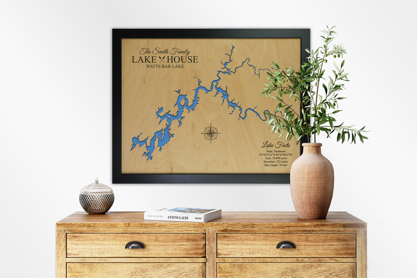 Watts Bar Lake wooden map