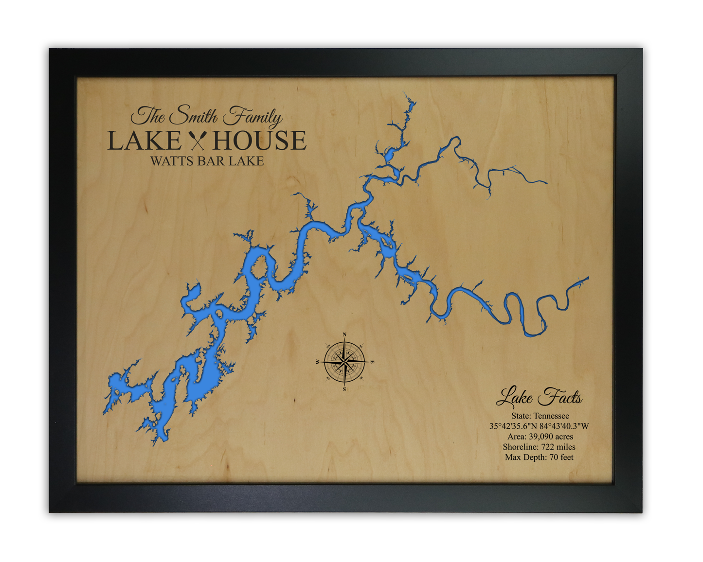 Watts Bar Lake wooden map