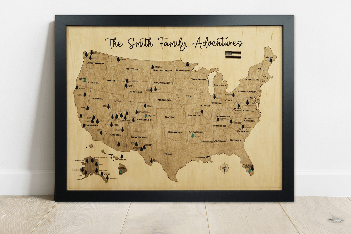 Real wood National Parks Travel wooden map