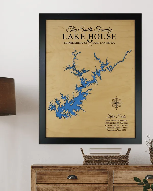 Lake Lanier Wooden Map, Georgia