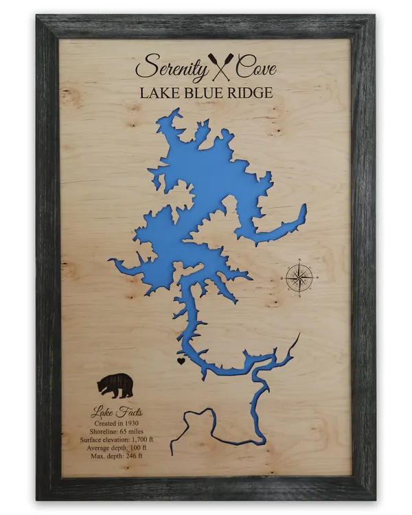 Lake Blueridge Wooden Map, Georgia
