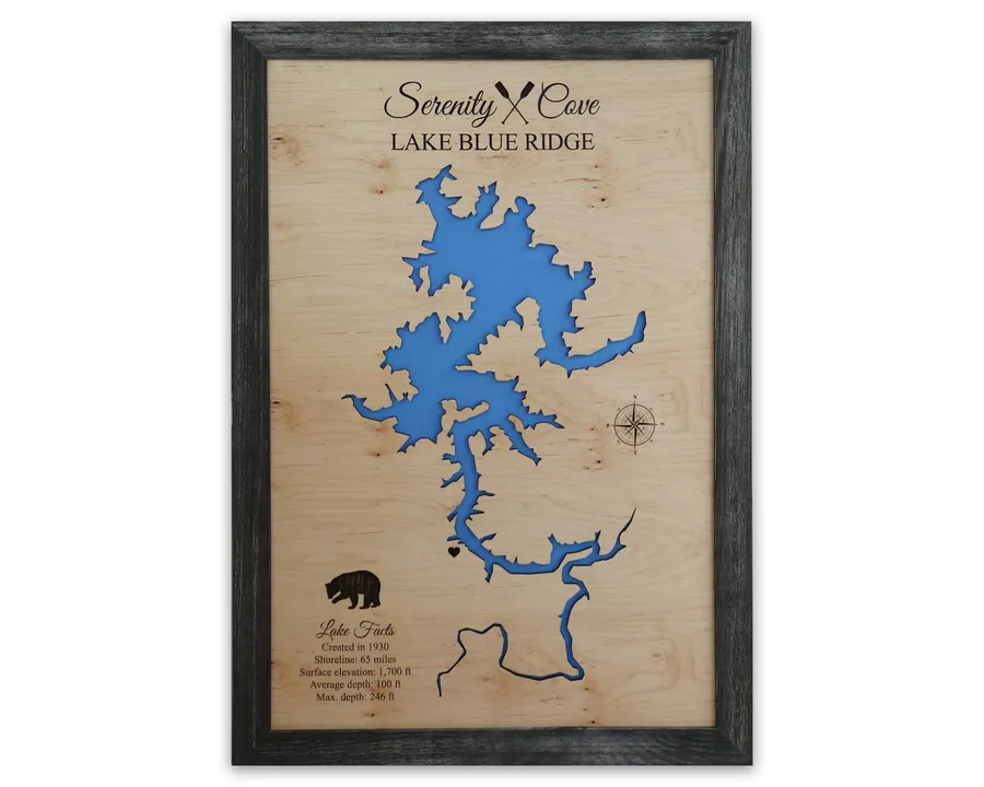 Lake Blueridge Wooden Map, Georgia