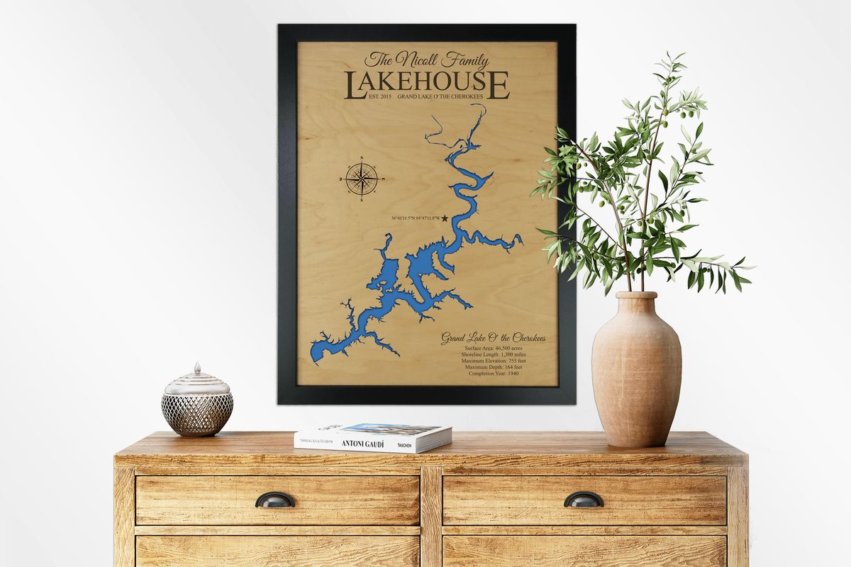 Custom Wood Map of Any Lake – Lake House Wall Art