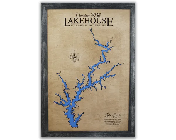 West Point Lake custom wood map