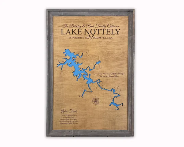 Lake Nottely GA custom wood map