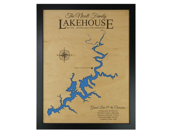 Grand Lake O The Cherokees custom wood map