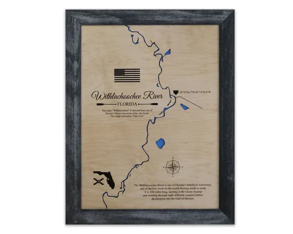 Whitachoohe River FL custom wood map