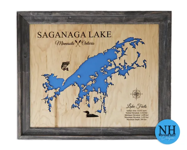 Saganaga Lake MN custom wood map