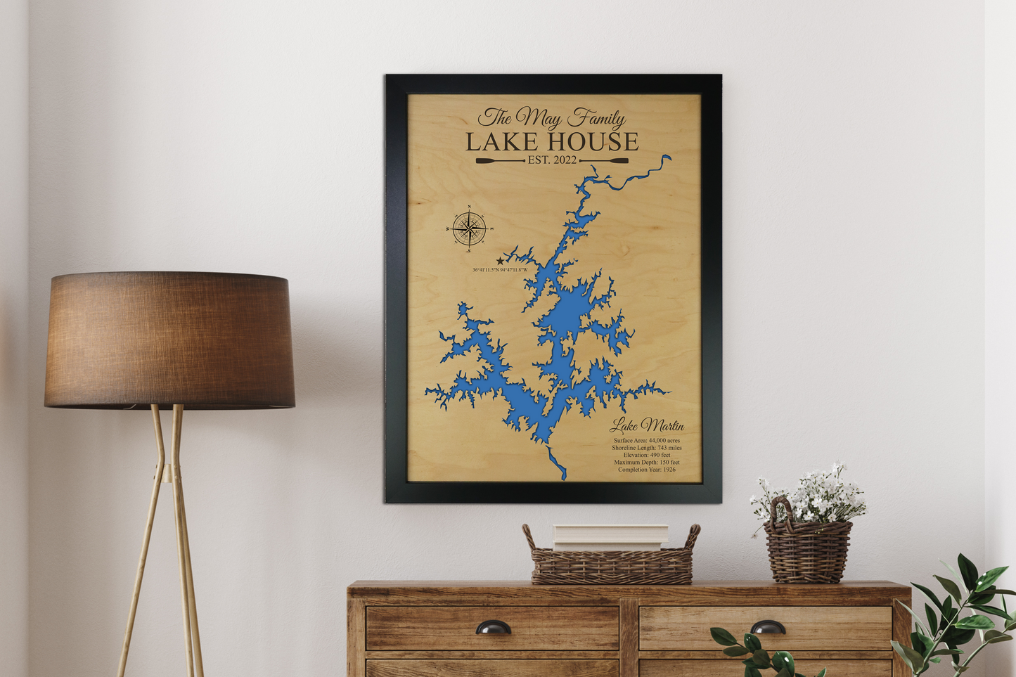Lake Martin, Alabama - Notting Hill Designs - Custom Wood Maps