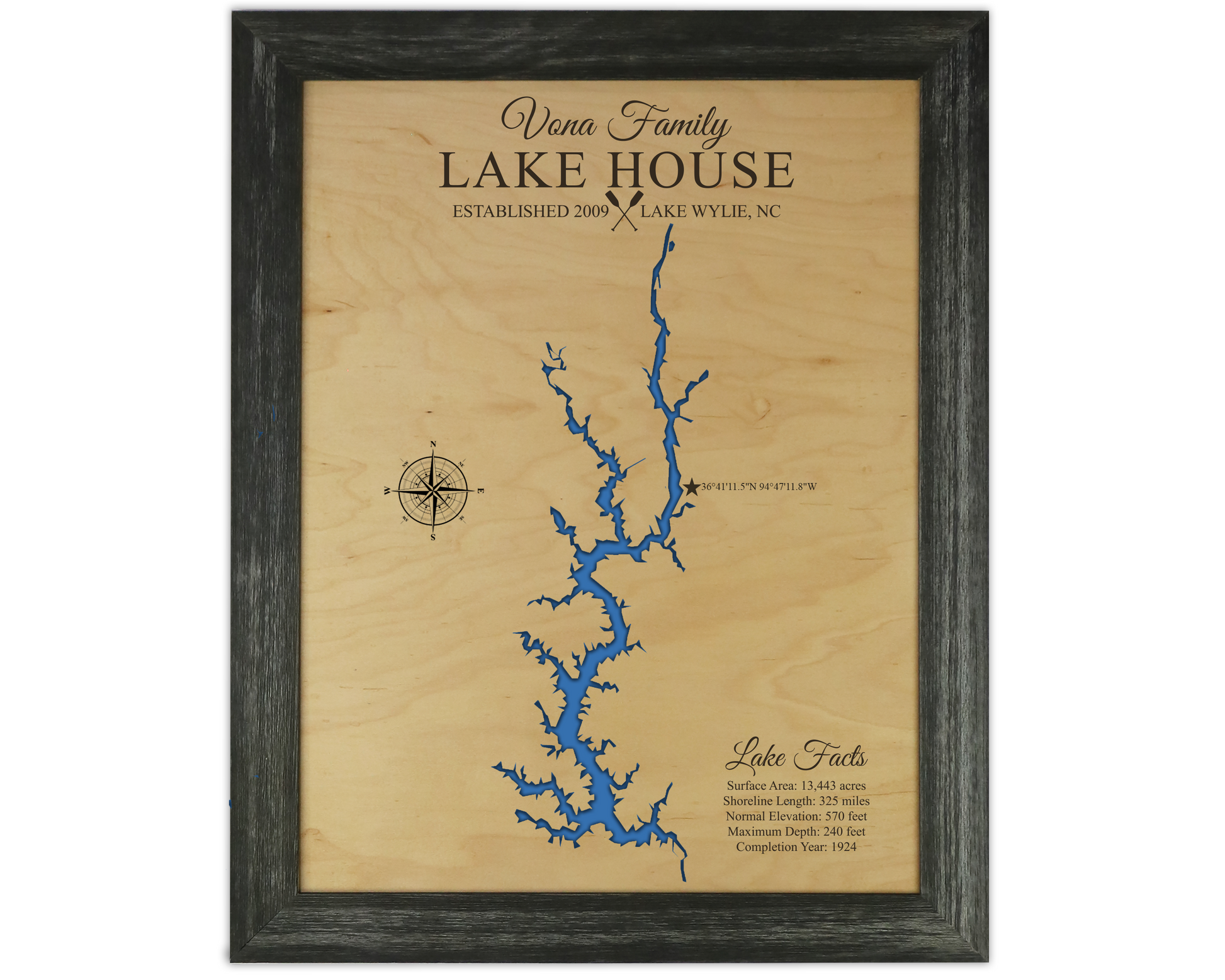 Lake Wylie, North & South Carolina - Notting Hill Designs - Custom Wood Maps